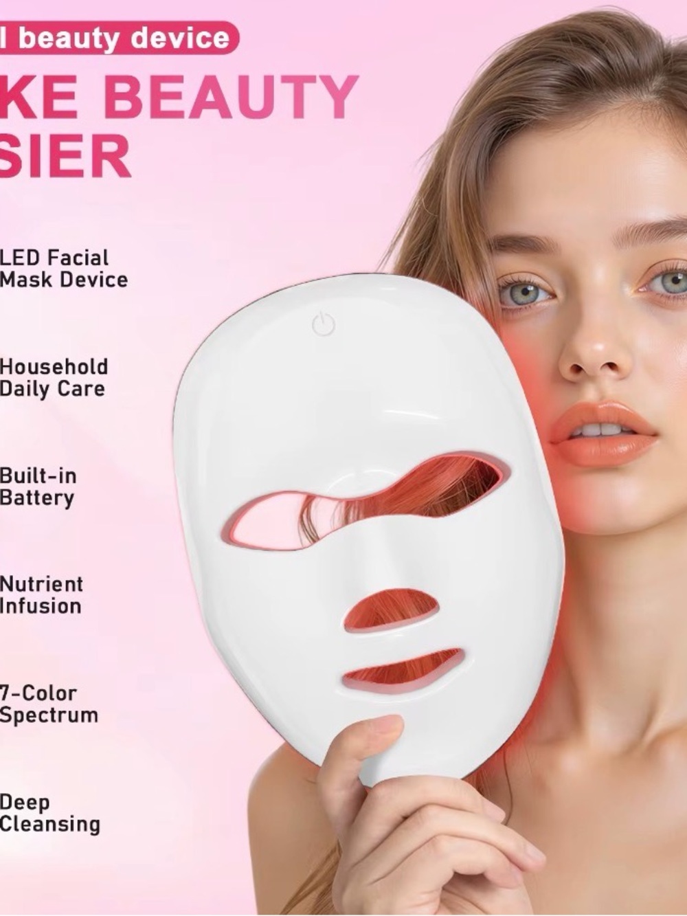 LED Red Light 7-1 Therapy Facial Mask for Women - White by - Picture 2 of 5